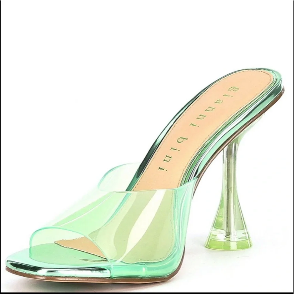 UEC Gianni Bini Oziee Vinyl Sculptural Heel Sandals Spring Green size 7.5 - Picture 3 of 10